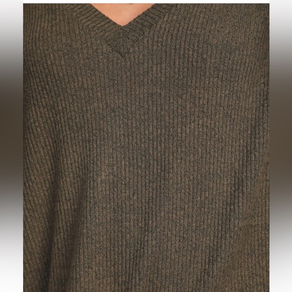 Lulu’s Just Vibing Olive Green Ribbed V-Neck Sweater Top - Picture 4 of 4